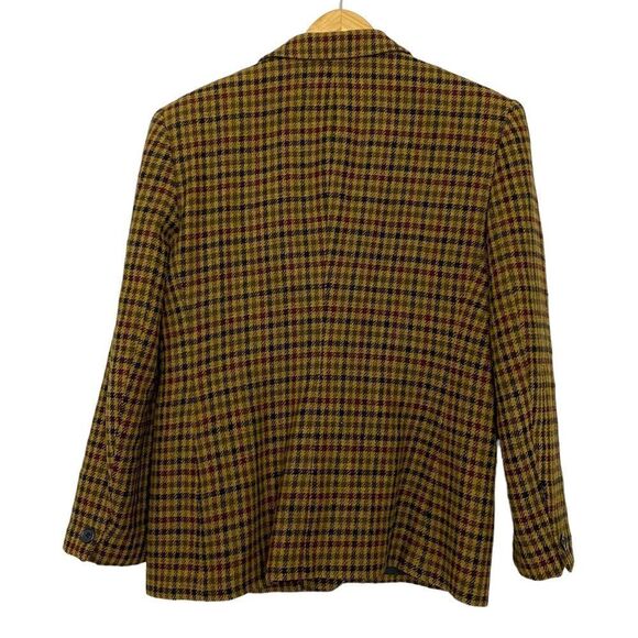 Vintage 90's 100% Pure Wool Gingham Padded Academia Collegiate Preppy Blazer - Picture 2 of 11